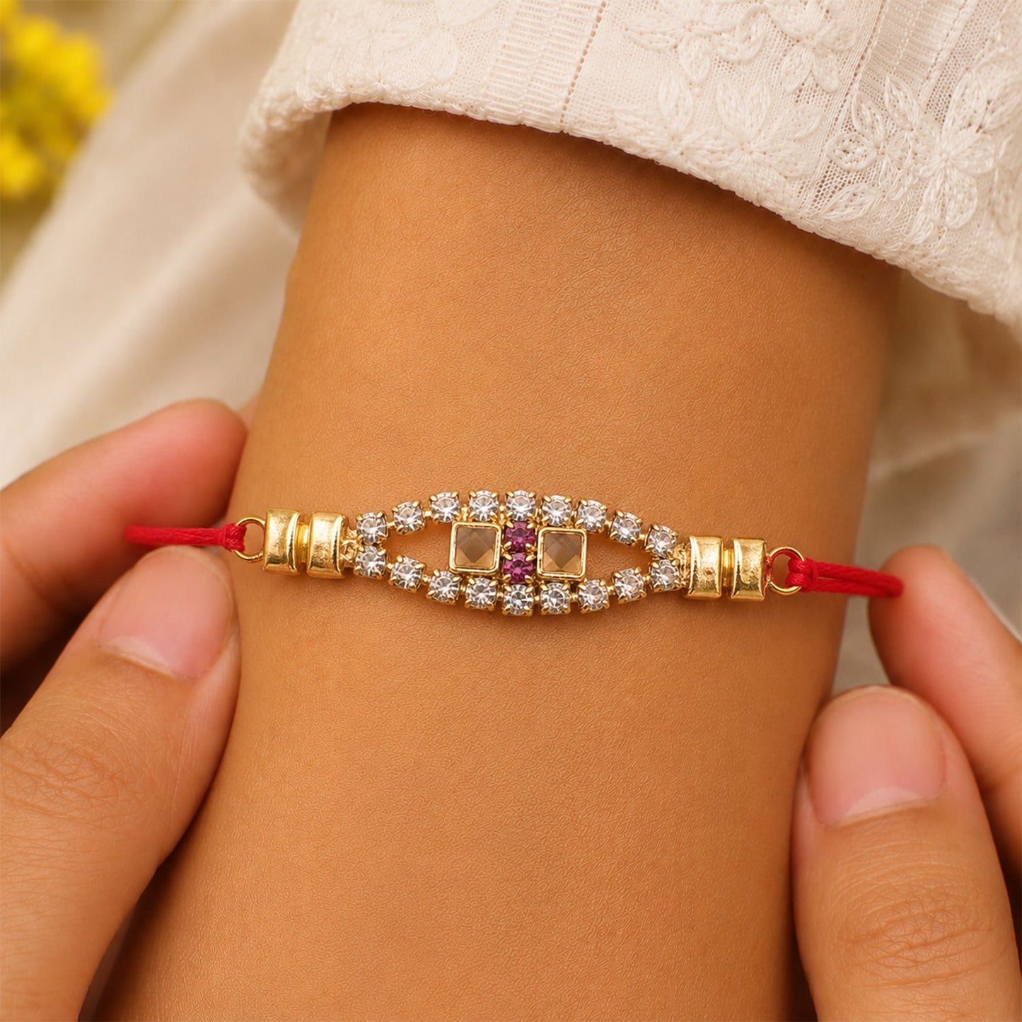 Designer Diamond Studded Rakhi with Kundan Stones Rakhi for Brother
