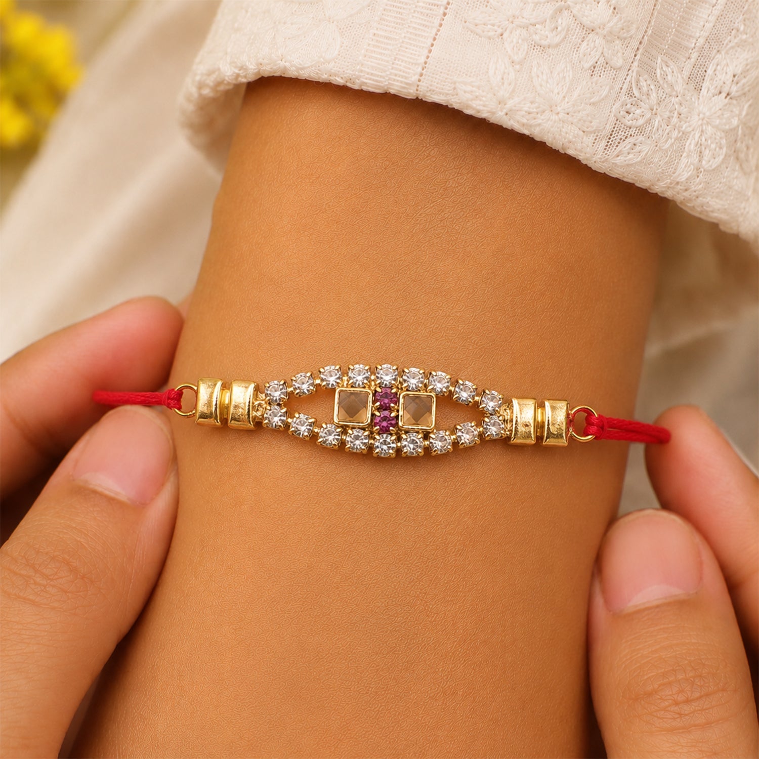 Designer Diamond Studded Rakhi with Kundan Stones Rakhi for Brother
