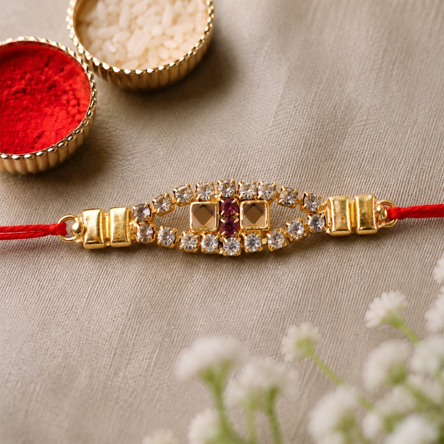 Designer Diamond Studded Rakhi with Kundan Stones Rakhi for Brother