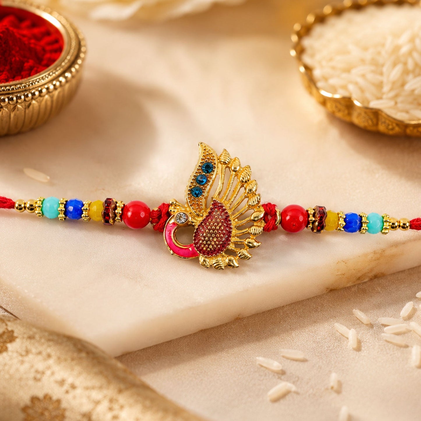 Peacock Paisley Motif Premium Traditional Designer Rakhi for Brother