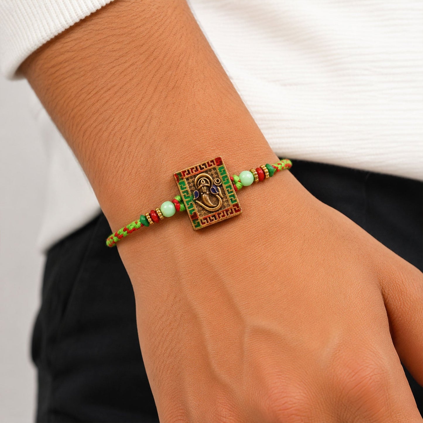 Ganesha Symbol Square Meenakari Designer Rakhi for Brother