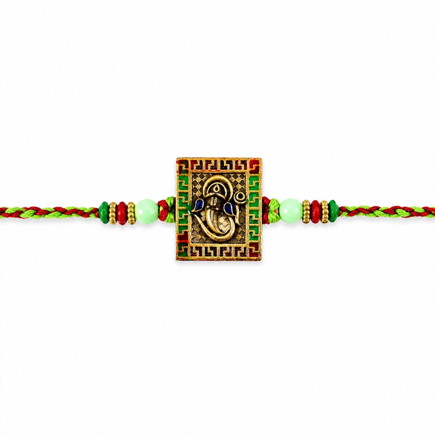 Ganesha Symbol Square Meenakari Designer Rakhi for Brother
