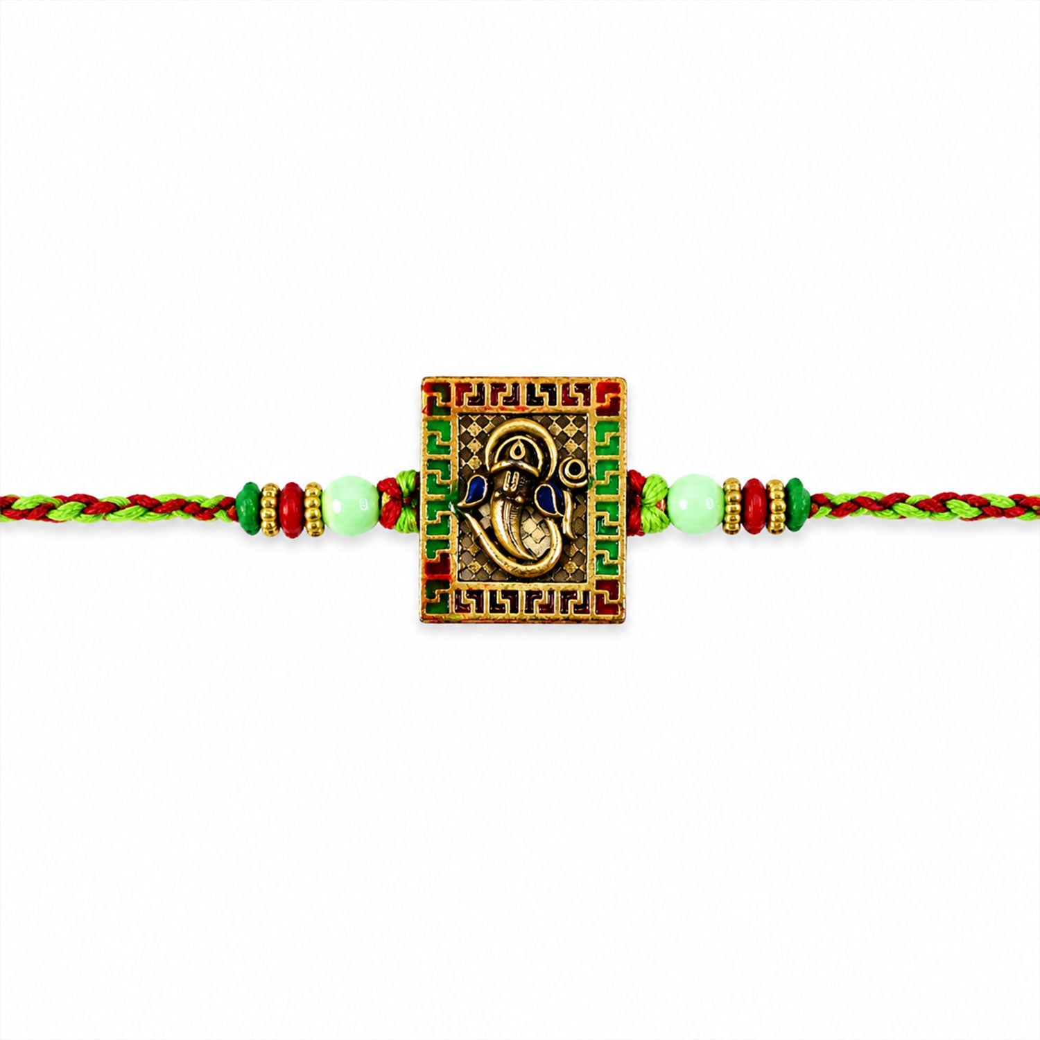 Ganesha Symbol Square Meenakari Designer Rakhi for Brother