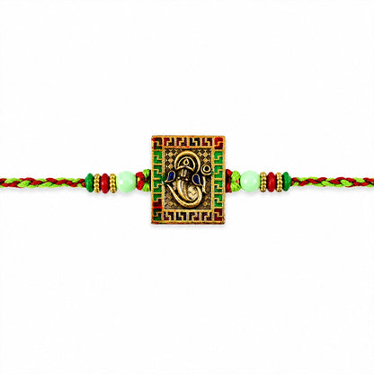 Ganesha Symbol Square Meenakari Designer Rakhi for Brother