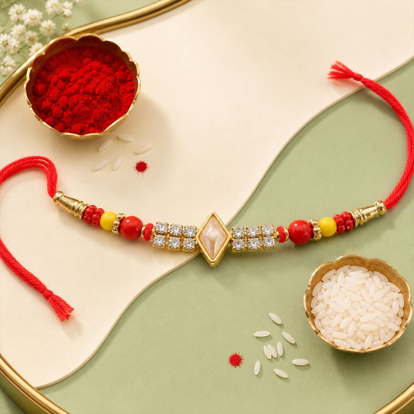 Diamond Center Stone Studded Premium Designer Rakhi for Brother