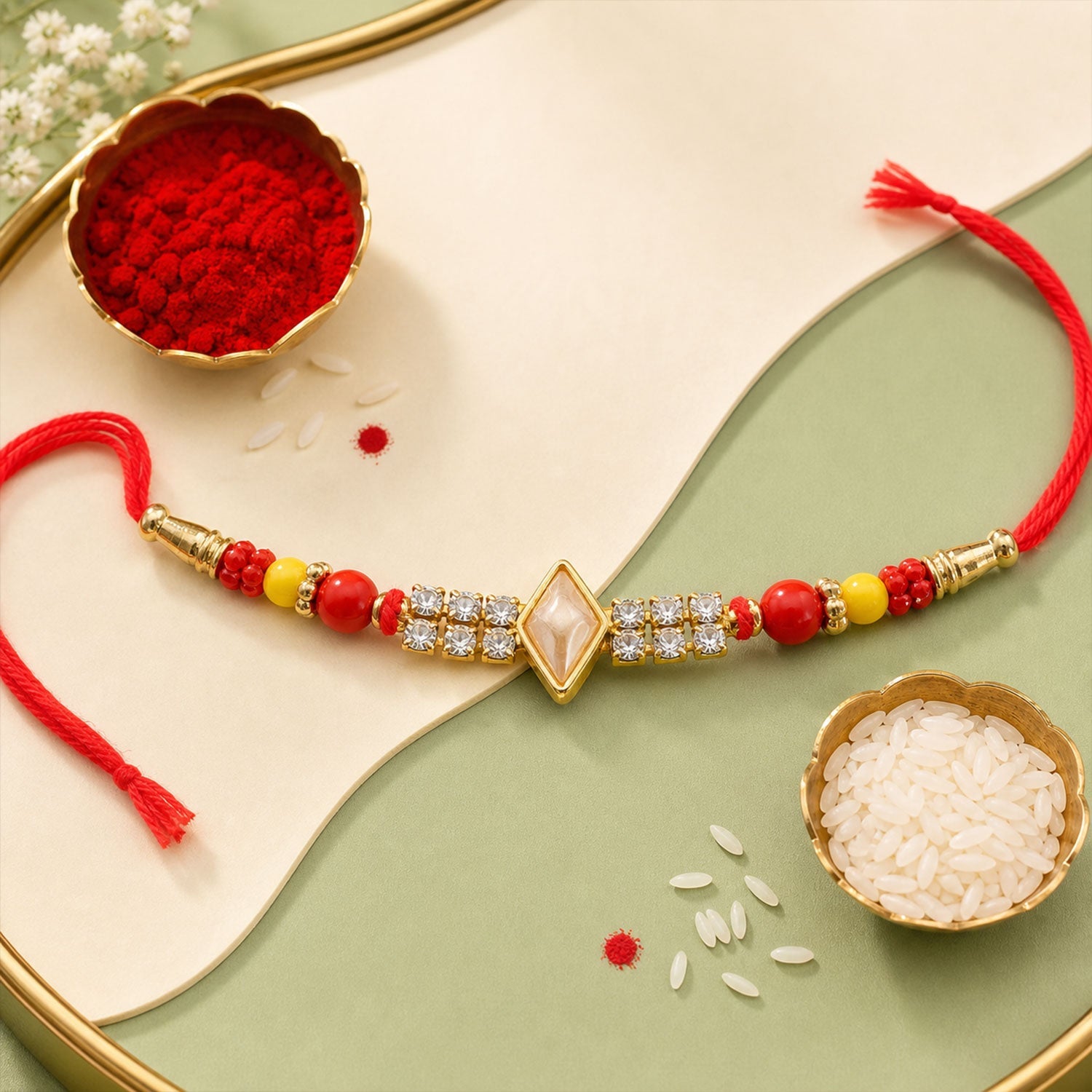 Diamond Center Stone Studded Premium Designer Rakhi for Brother