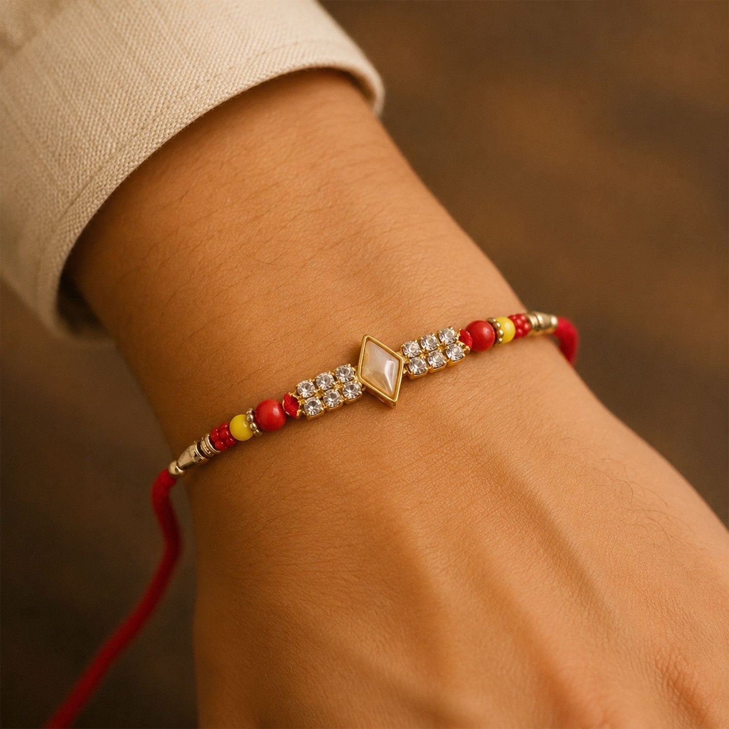 Diamond Center Stone Studded Premium Designer Rakhi for Brother