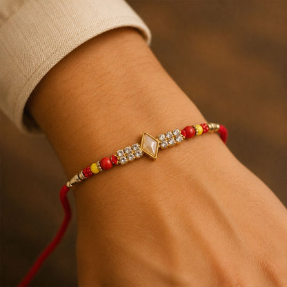 Diamond Center Stone Studded Premium Designer Rakhi for Brother
