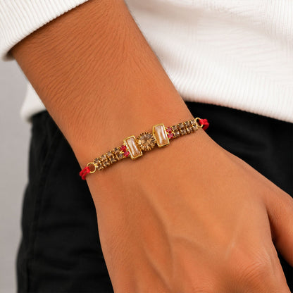 Rectangle Stone Studded Premium Designer Rakhi for Brother