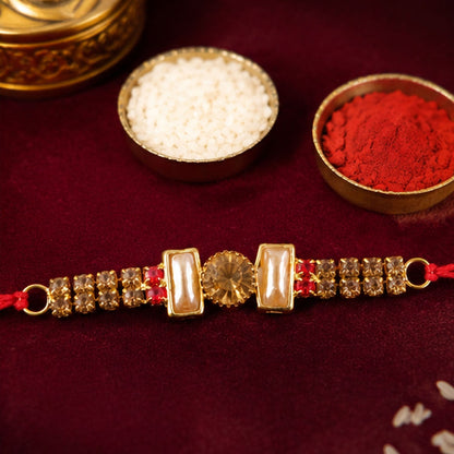 Rectangle Stone Studded Premium Designer Rakhi for Brother