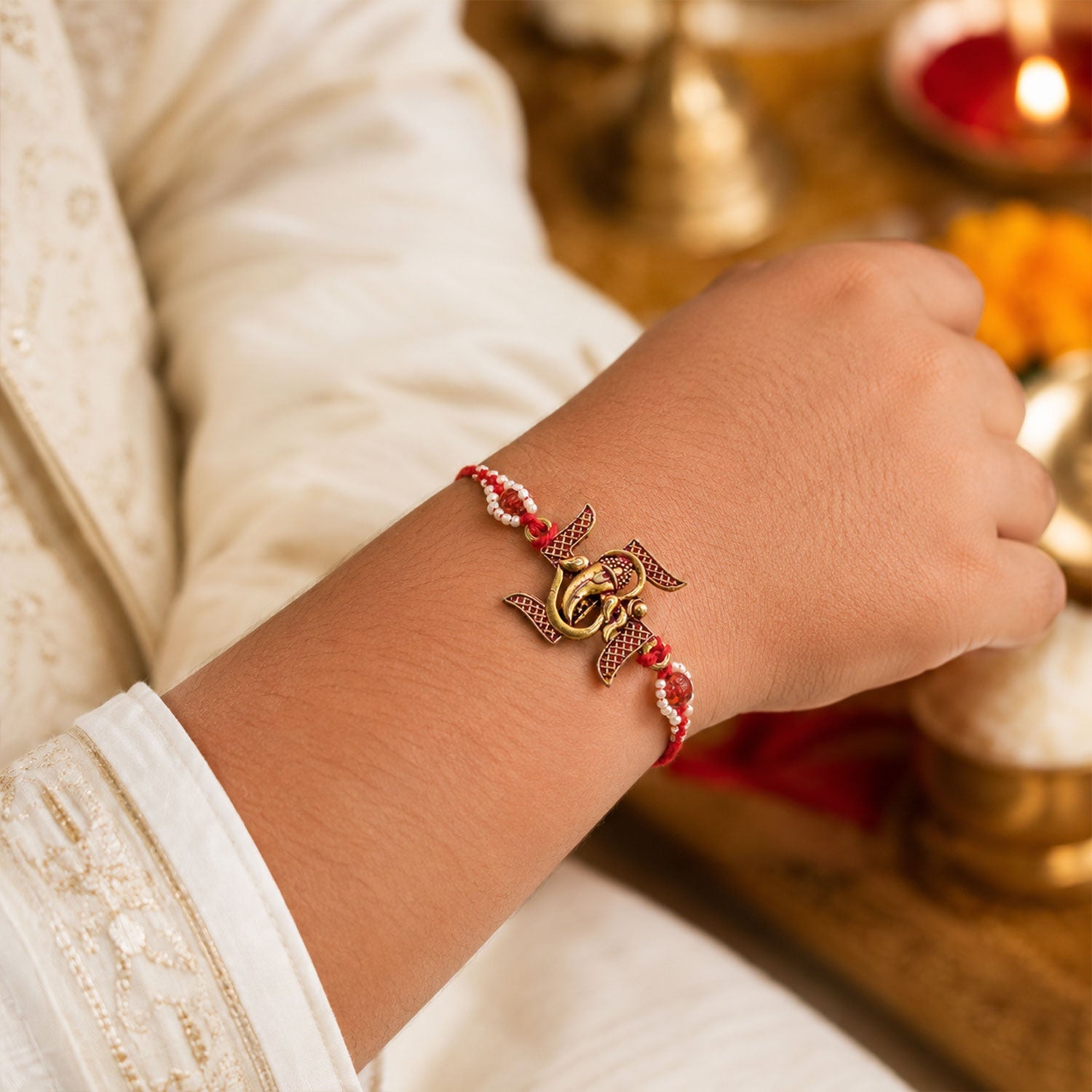 Lord Ganesha Square Premium Traditional Designer Rakhi for Brother