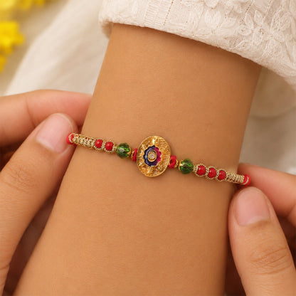 Auspicious Golden Turtle Rakhi with Meenakari & Beads Rakhi for Brother