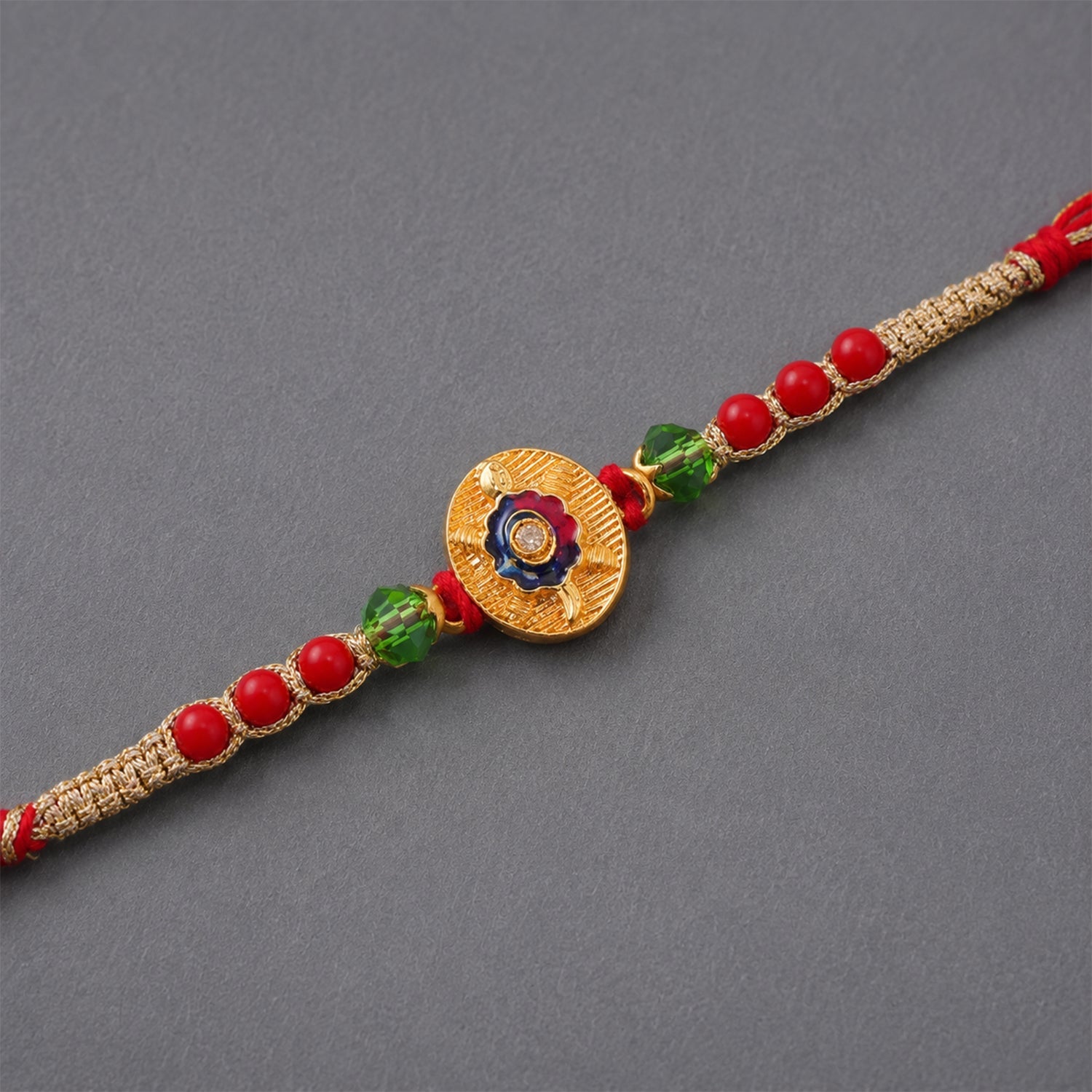 Auspicious Golden Turtle Rakhi with Meenakari & Beads Rakhi for Brother