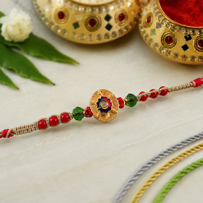 Auspicious Golden Turtle Rakhi with Meenakari & Beads Rakhi for Brother