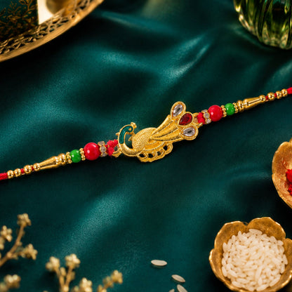 Peacock Feather Motif Premium Traditional Designer Rakhi for Brother