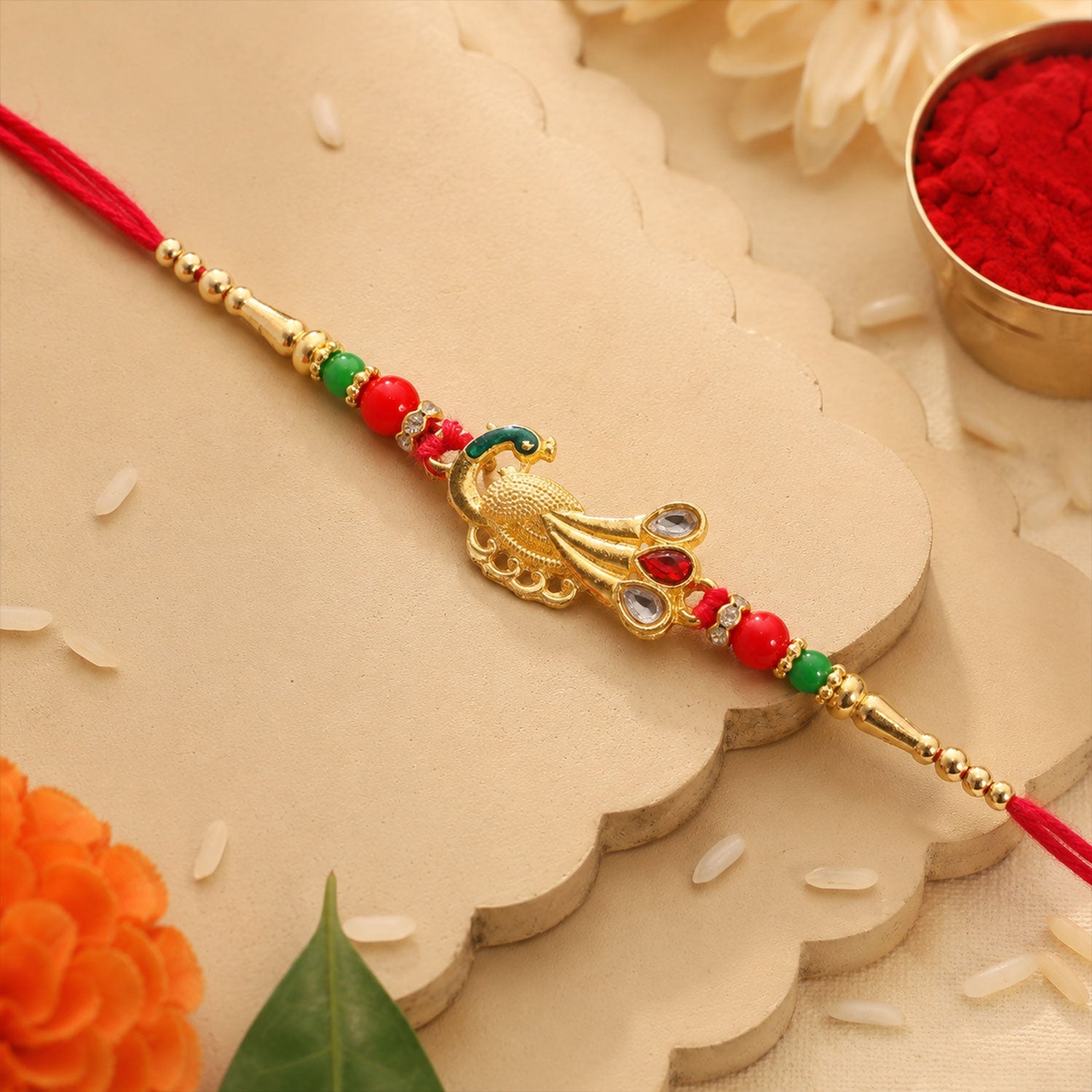 Peacock Feather Motif Premium Traditional Designer Rakhi for Brother