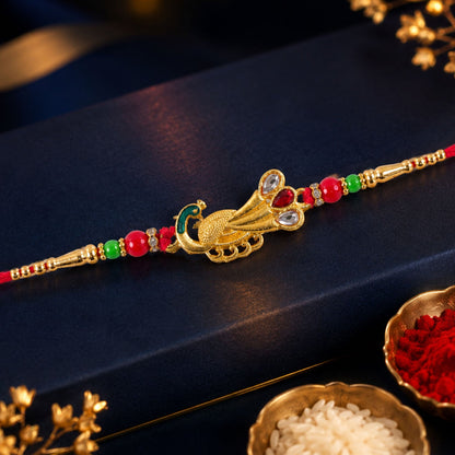 Peacock Feather Motif Premium Traditional Designer Rakhi for Brother