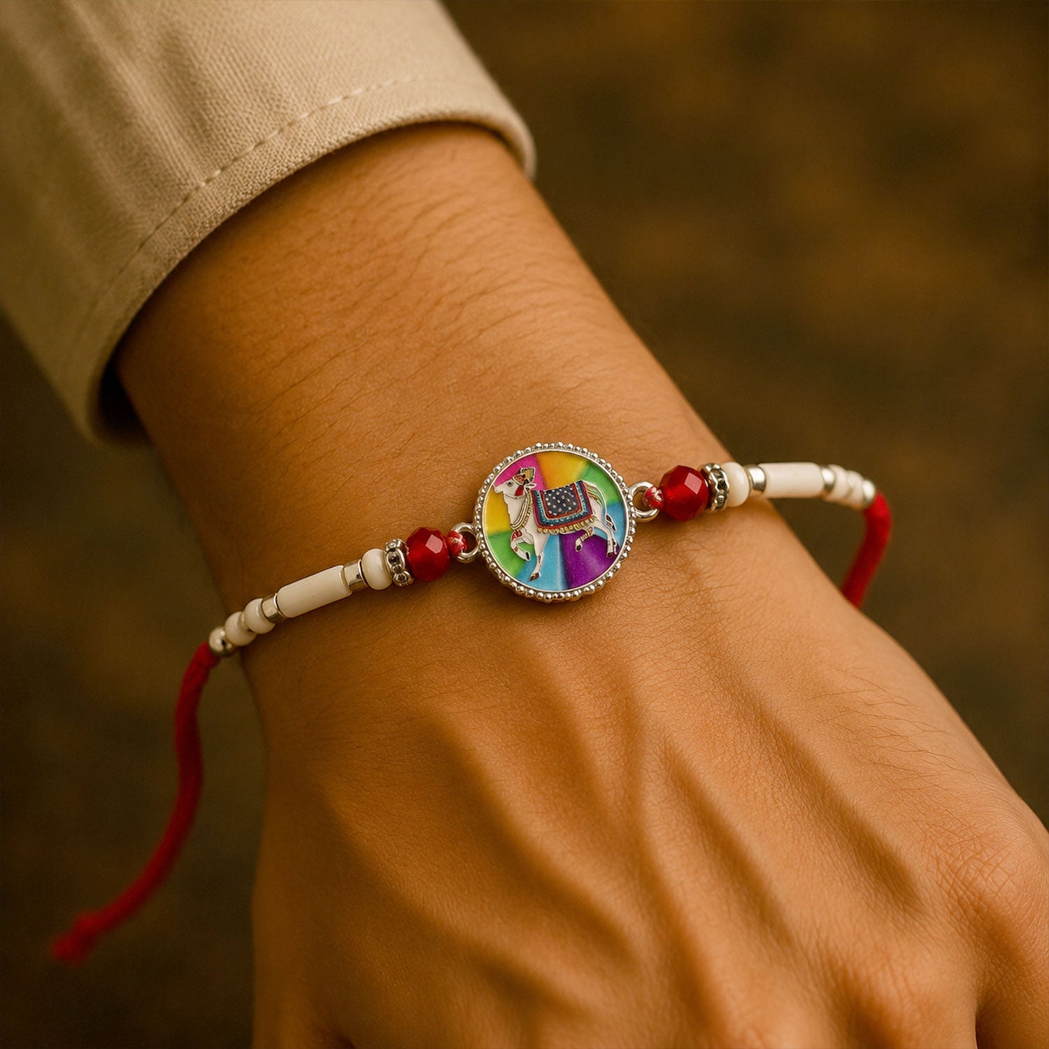 Divine Nandi Motif Beaded Rakhi  Rakhi for Brother