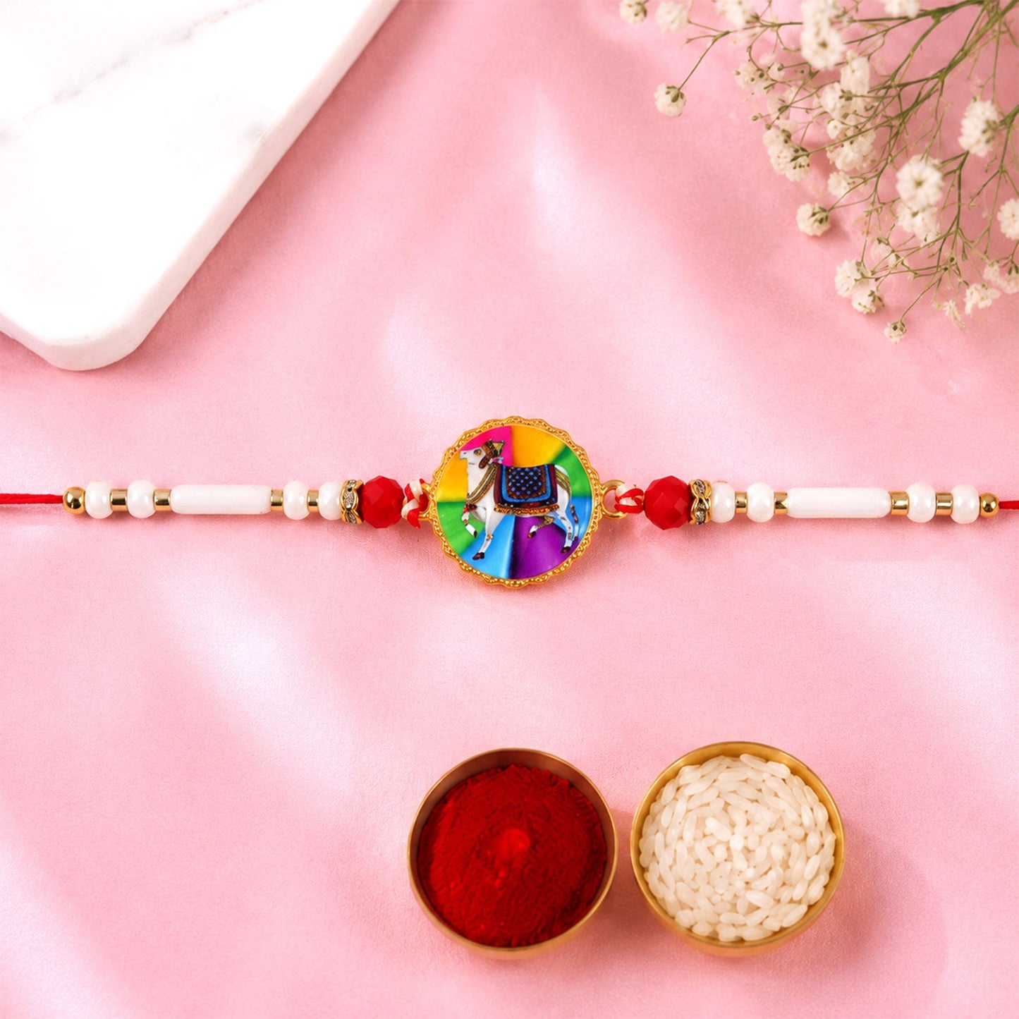 Divine Nandi Motif Beaded Rakhi  Rakhi for Brother