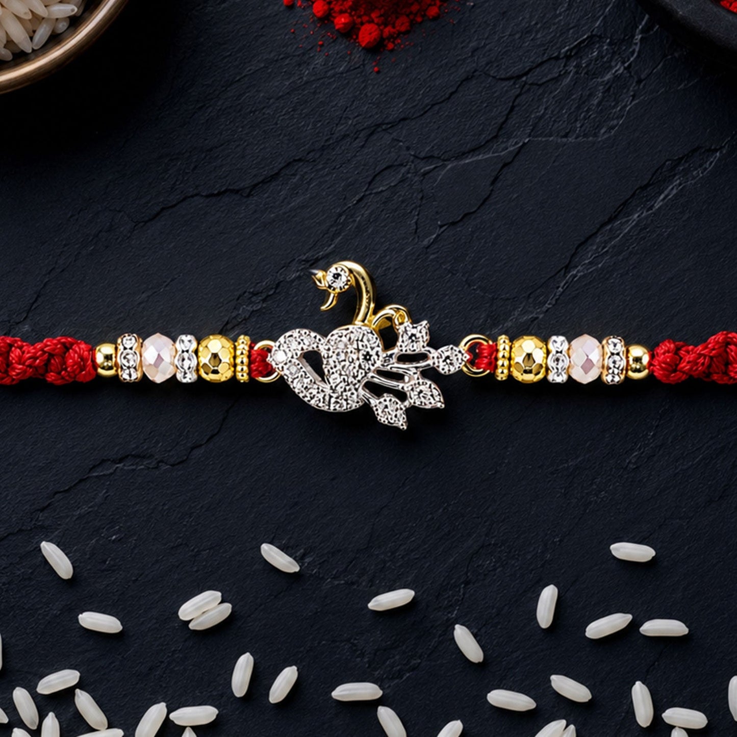 Peacock Motif Stone Studded Premium Designer Rakhi for Brother