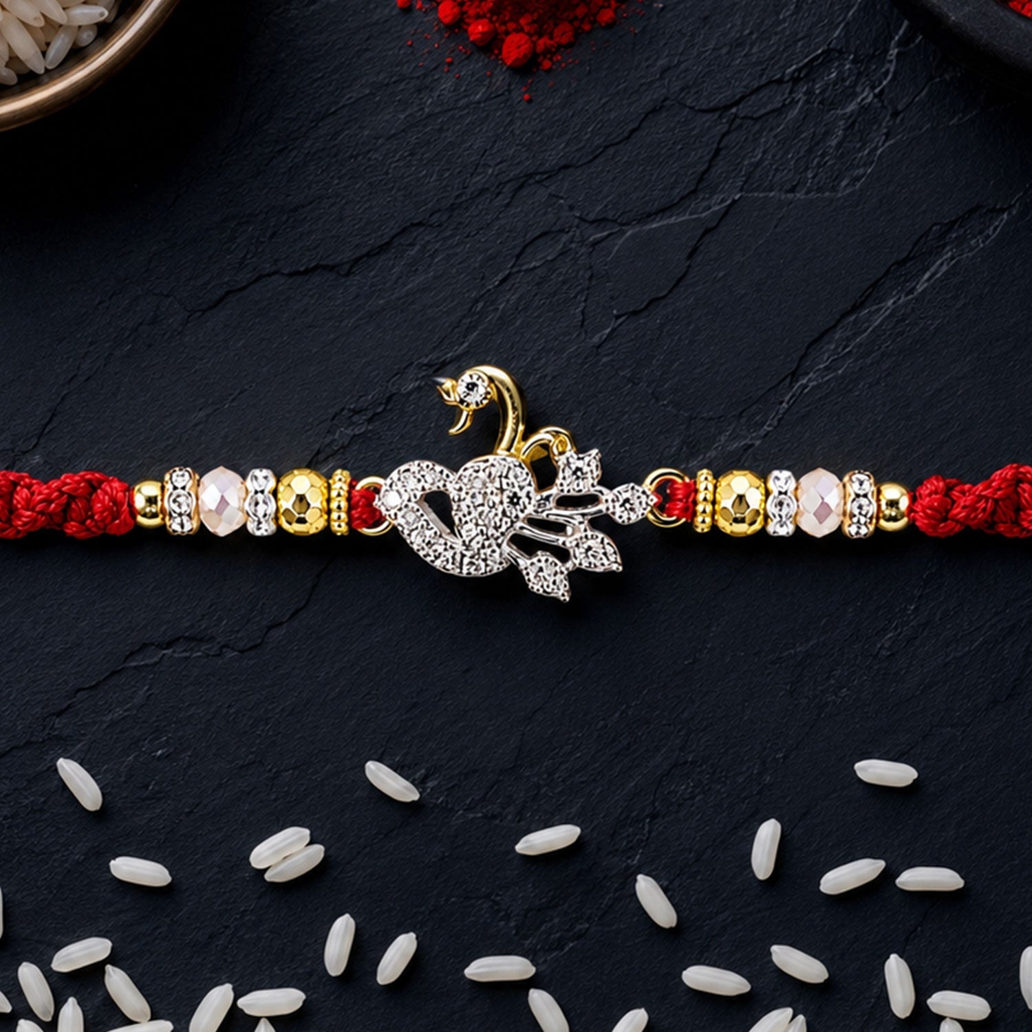 Peacock Motif Stone Studded Premium Designer Rakhi for Brother