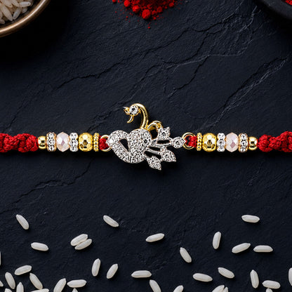 Peacock Motif Stone Studded Premium Designer Rakhi for Brother