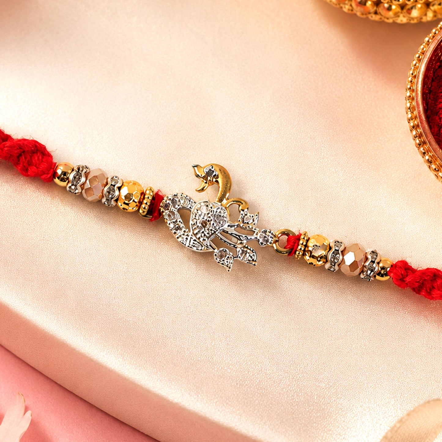 Peacock Motif Stone Studded Premium Designer Rakhi for Brother