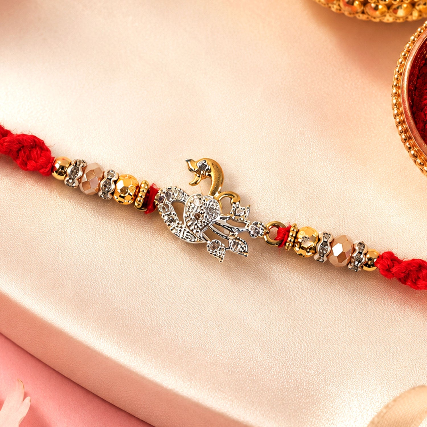 Peacock Motif Stone Studded Premium Designer Rakhi for Brother