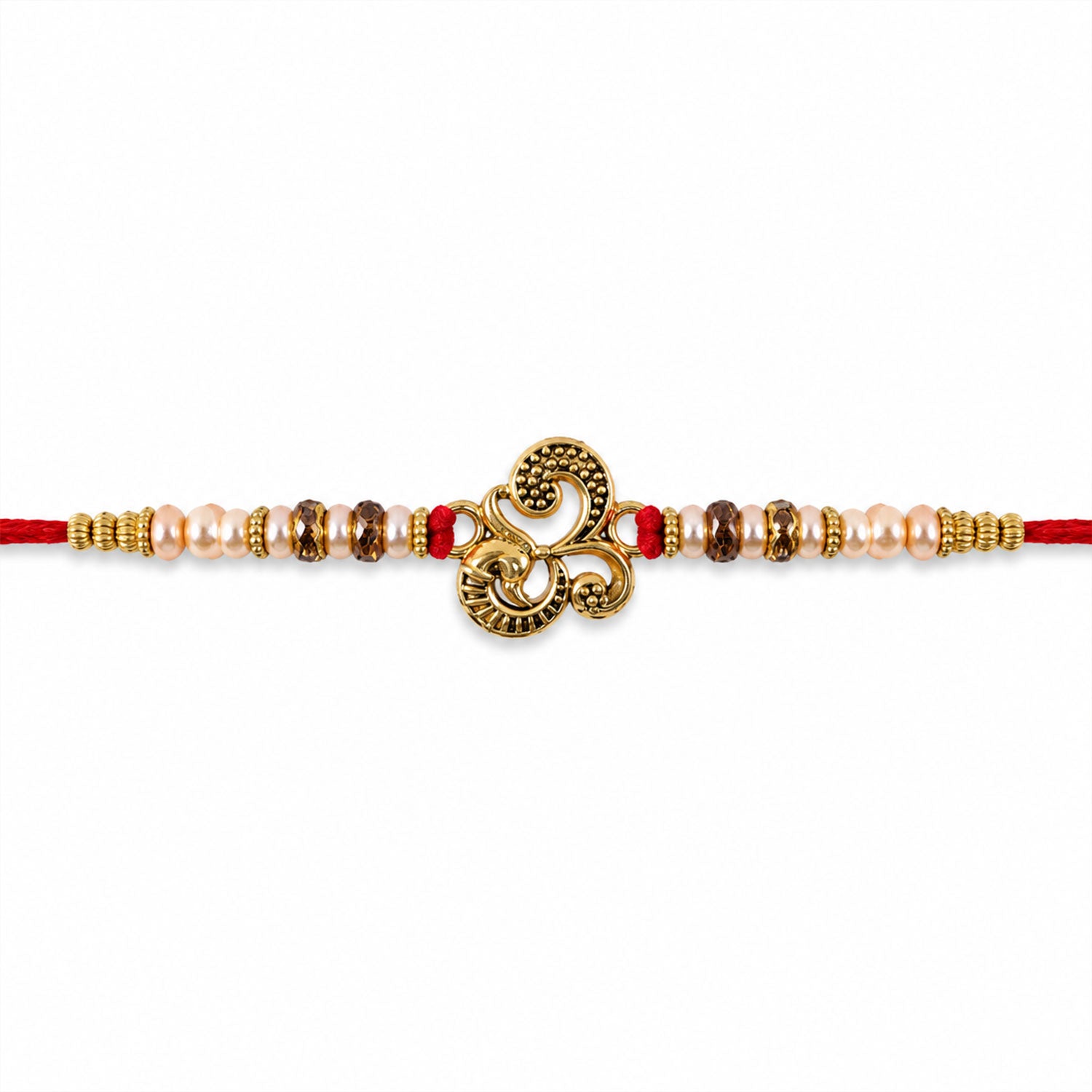 Traditional Om Antique Rakhi with Pearl Beads – Rakhi for Brother
