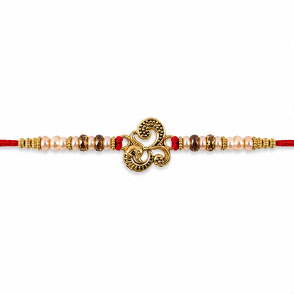 Traditional Om Antique Rakhi with Pearl Beads – Rakhi for Brother