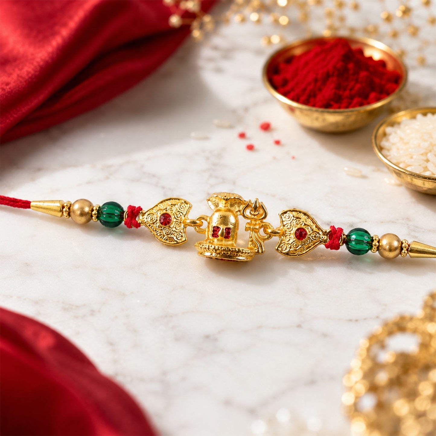 Religious Shivling Trishul Rakhi with Beadwork – Rakhi for Brother