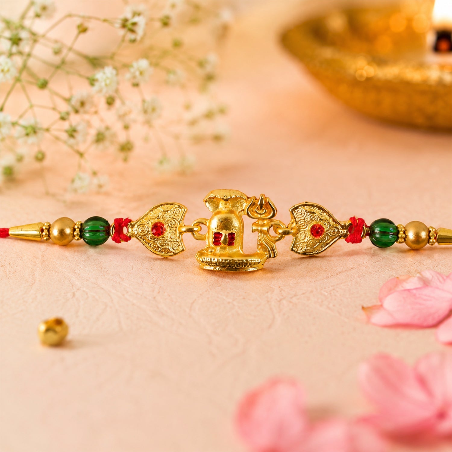 Religious Shivling Trishul Rakhi with Beadwork – Rakhi for Brother