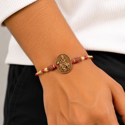 Religious Krishna Oval Rakhi with Pearls Rakhi for Brother
