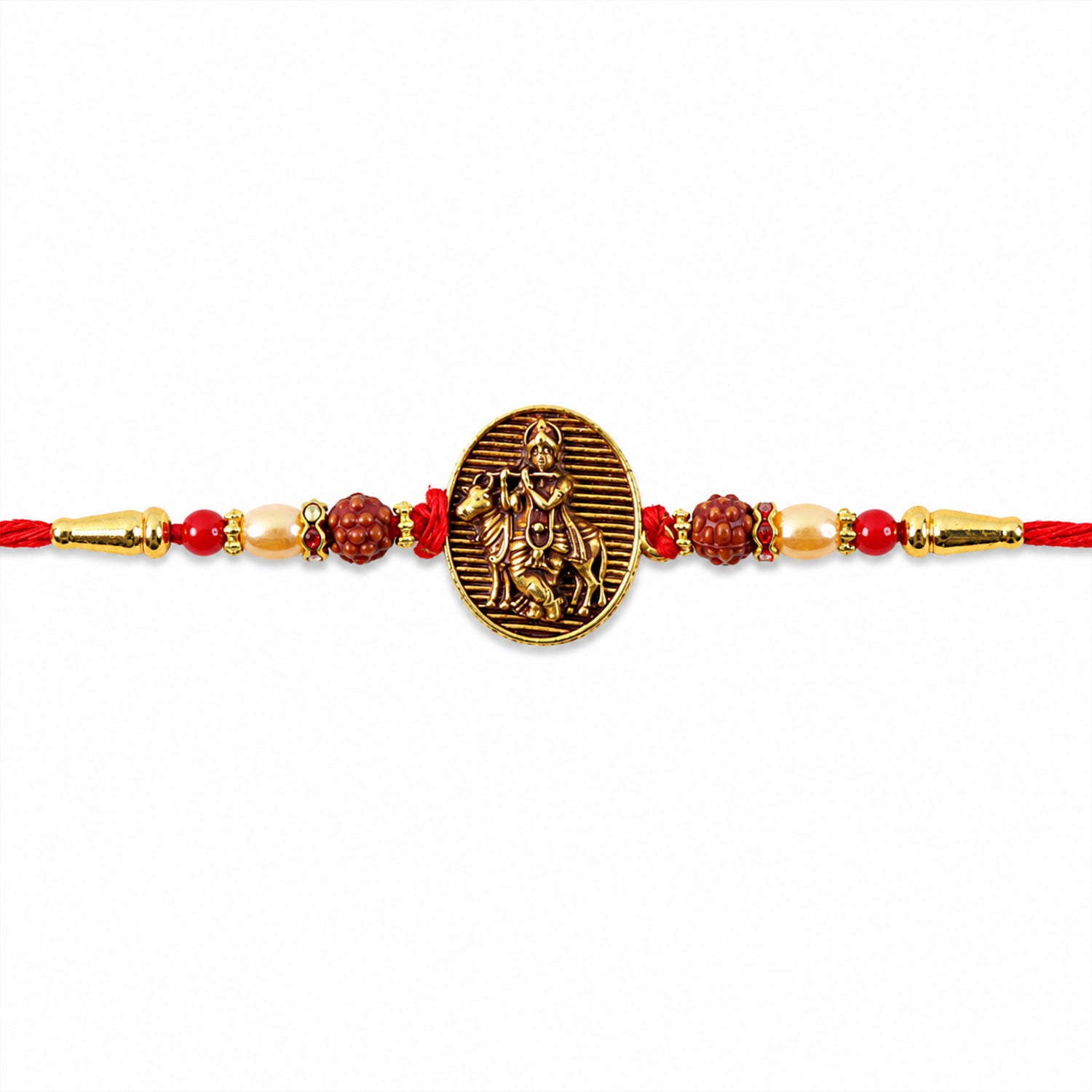 Religious Krishna Oval Rakhi with Pearls Rakhi for Brother