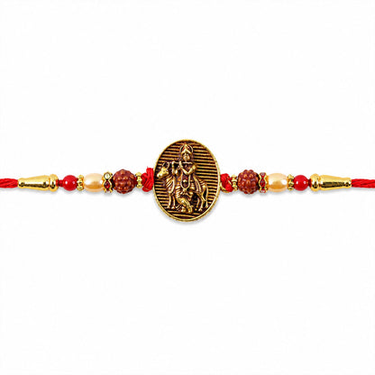 Religious Krishna Oval Rakhi with Pearls Rakhi for Brother