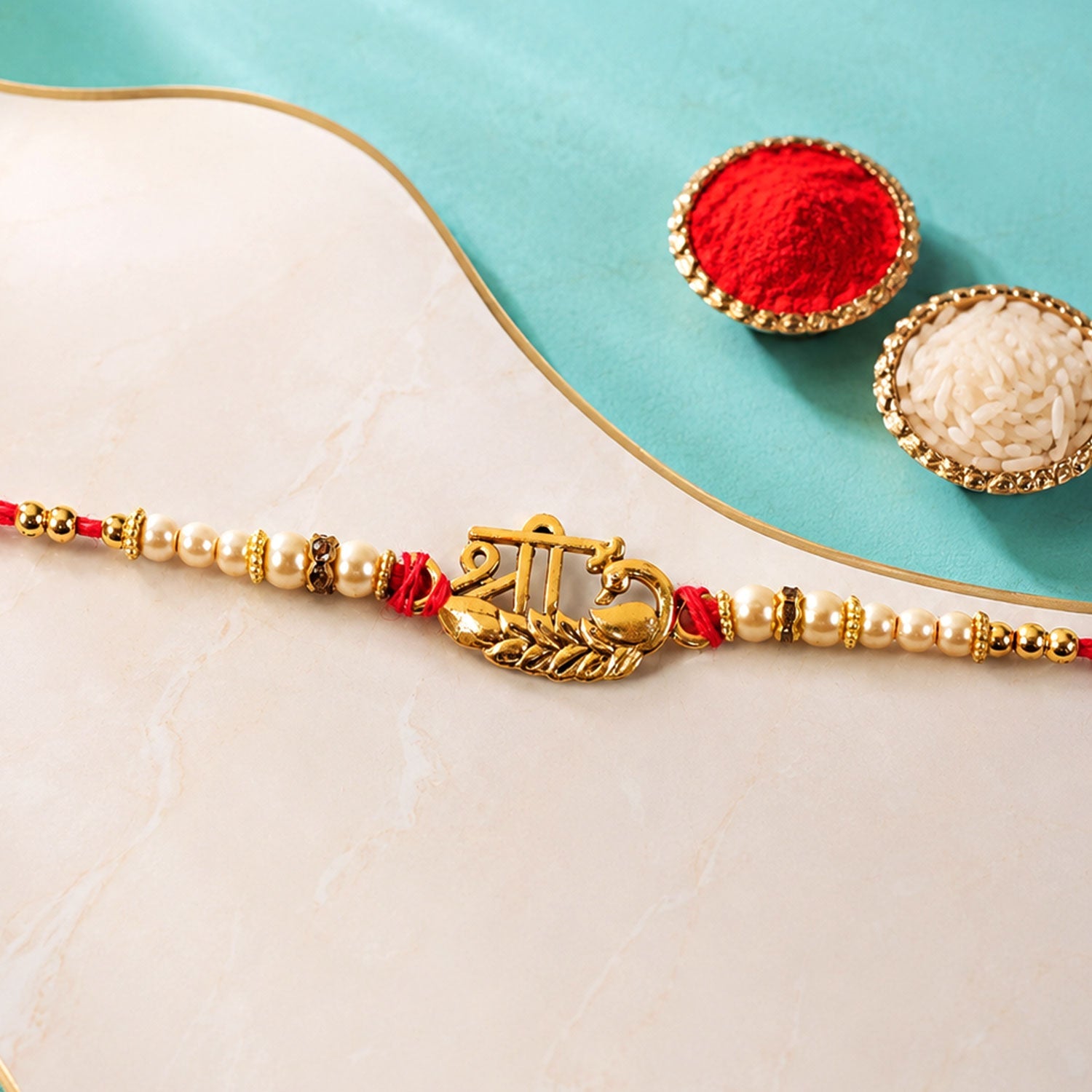 Shree Text Leaf Motif Premium Traditional Designer Rakhi for Brother