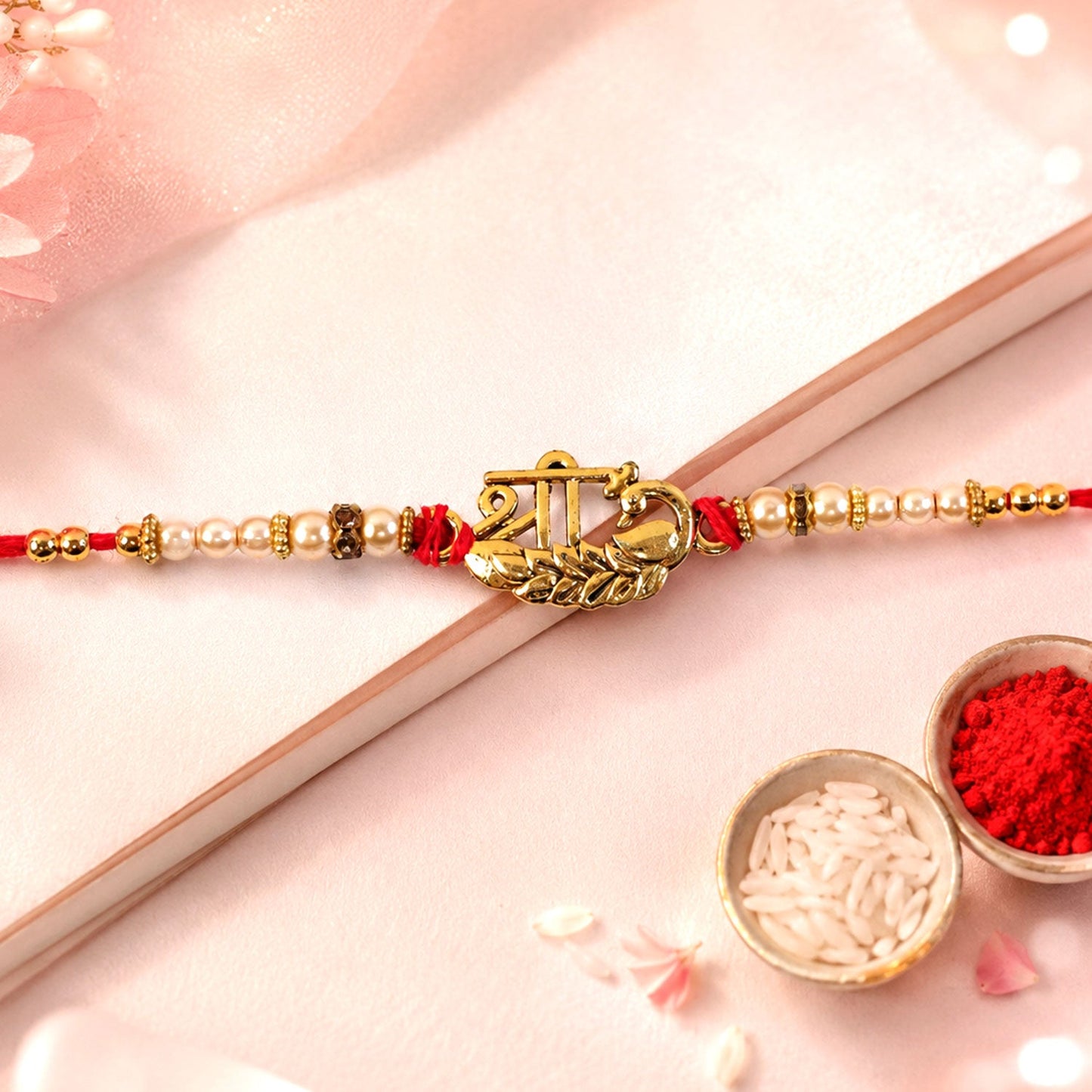 Shree Text Leaf Motif Premium Traditional Designer Rakhi for Brother