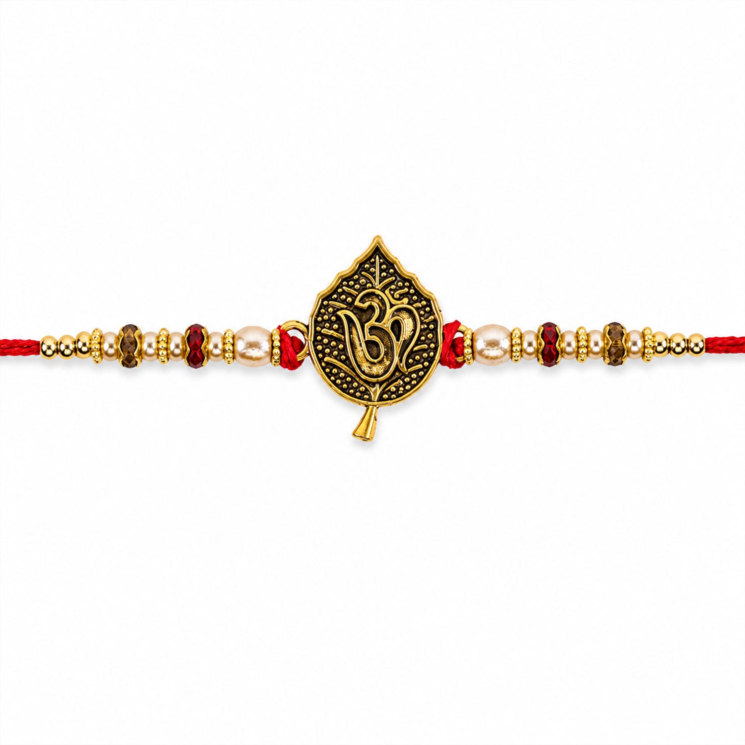 Leaf Shape Om Motif Premium Beaded Designer Rakhi for Brother