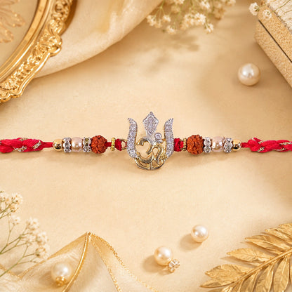 Auspicious Trishul Om Diamond Rakhi with Pearls – Rakhi for Brother