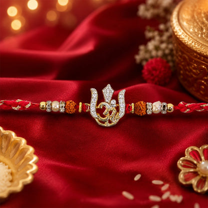 Auspicious Trishul Om Diamond Rakhi with Pearls – Rakhi for Brother