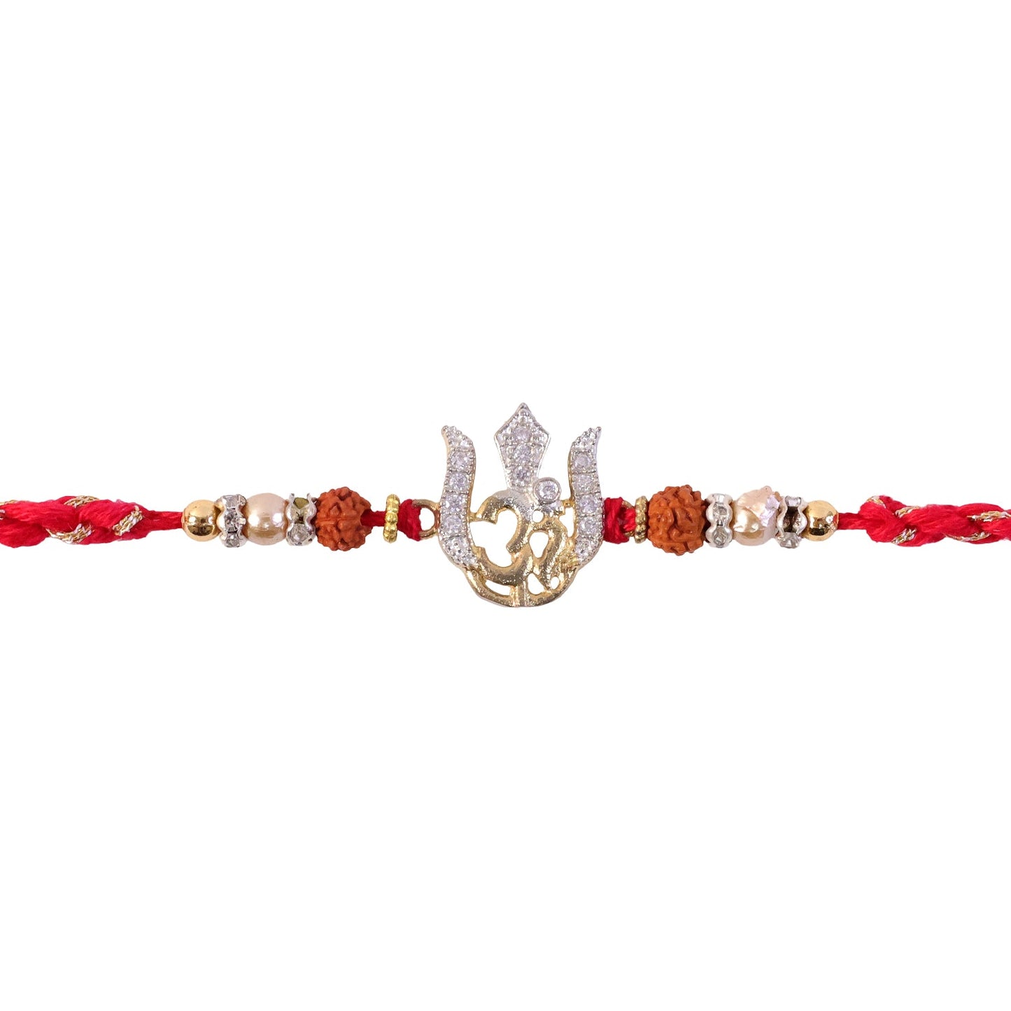 Auspicious Trishul Om Diamond Rakhi with Pearls – Rakhi for Brother