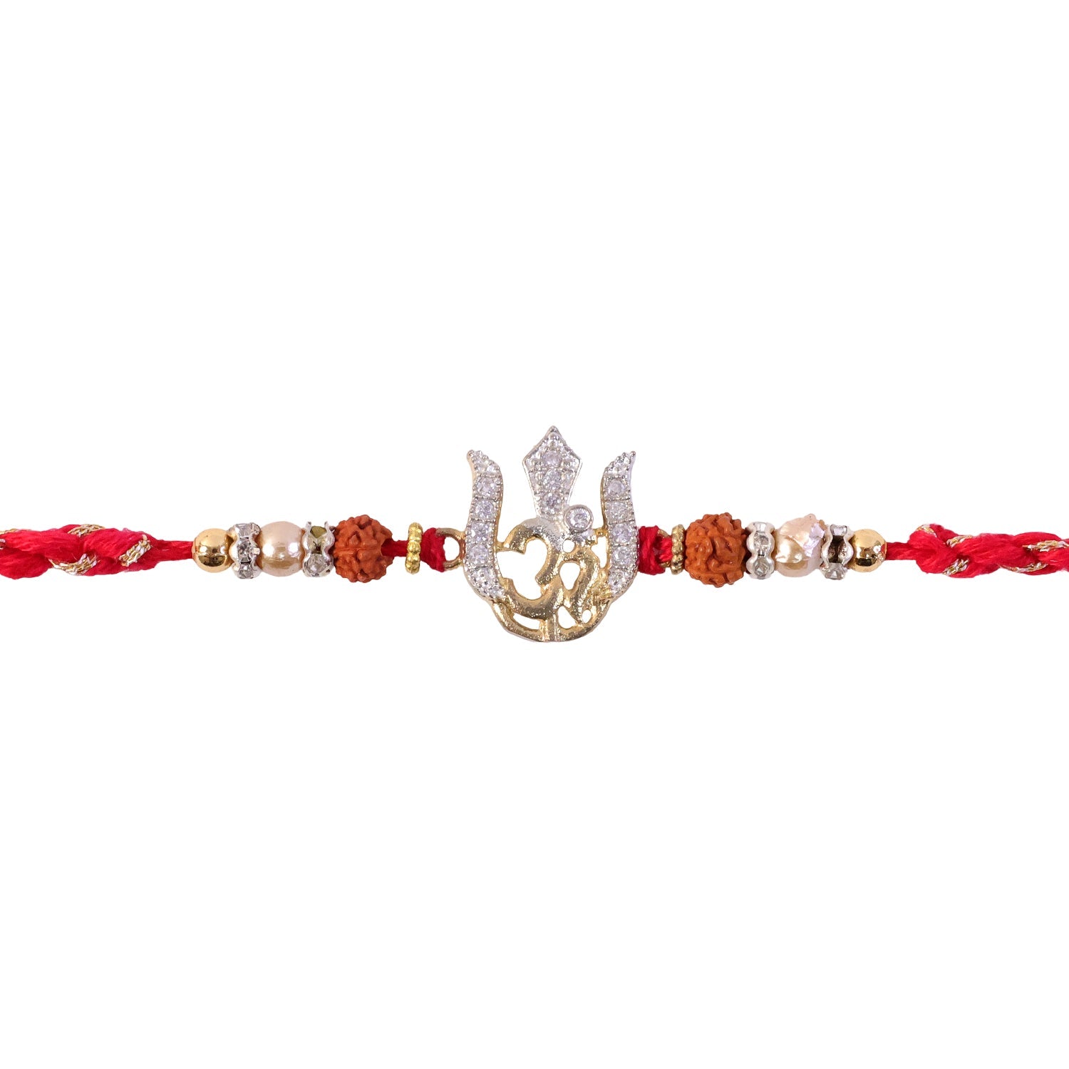 Auspicious Trishul Om Diamond Rakhi with Pearls – Rakhi for Brother