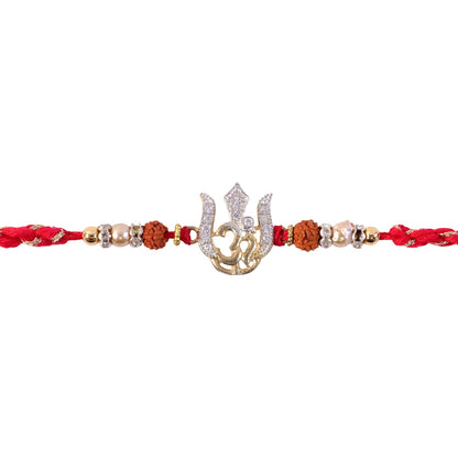 Auspicious Trishul Om Diamond Rakhi with Pearls – Rakhi for Brother