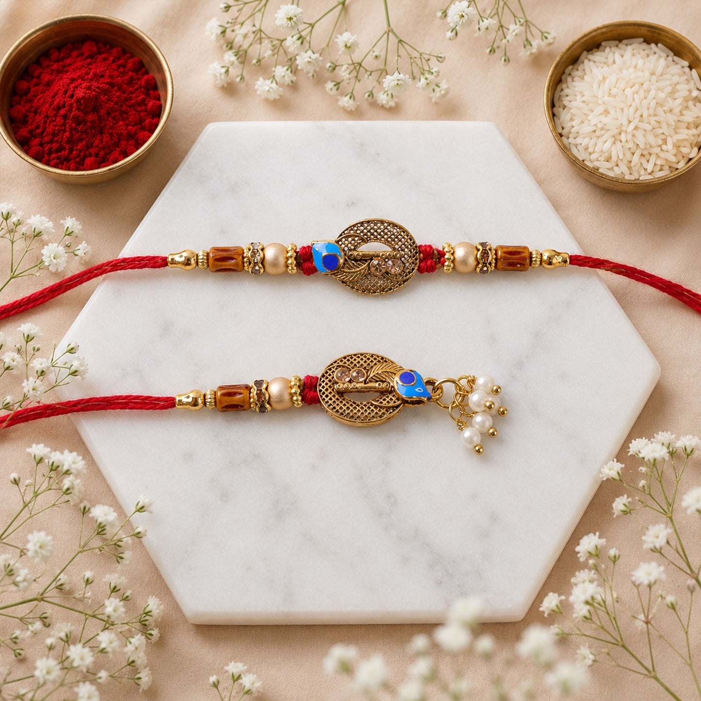 Lumba Style Pair Beaded Designer Premium Traditional Rakhi for Brother