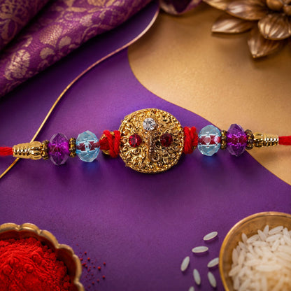 Round Stone Medallion Designer Premium Traditional Rakhi for Brother