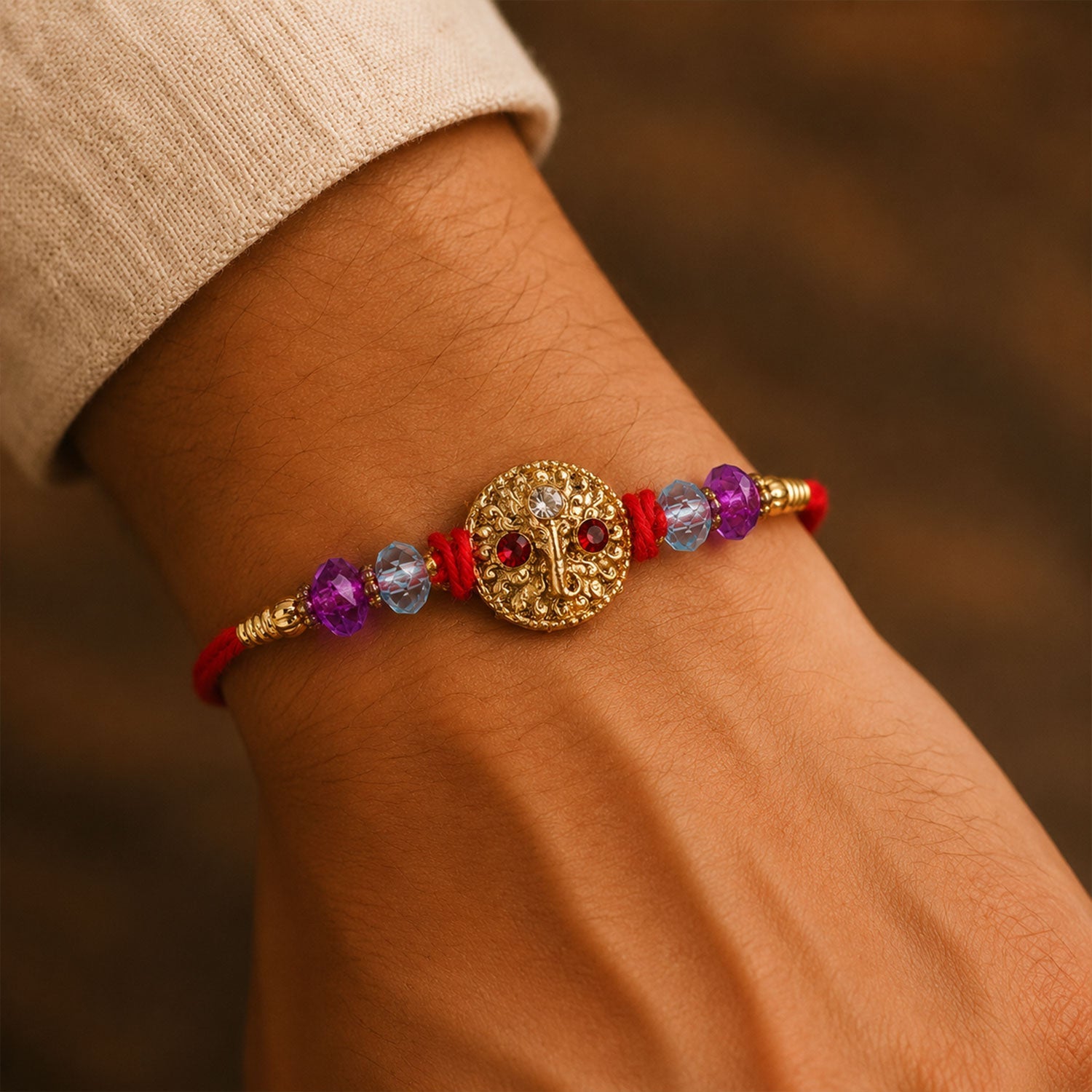 Round Stone Medallion Designer Premium Traditional Rakhi for Brother
