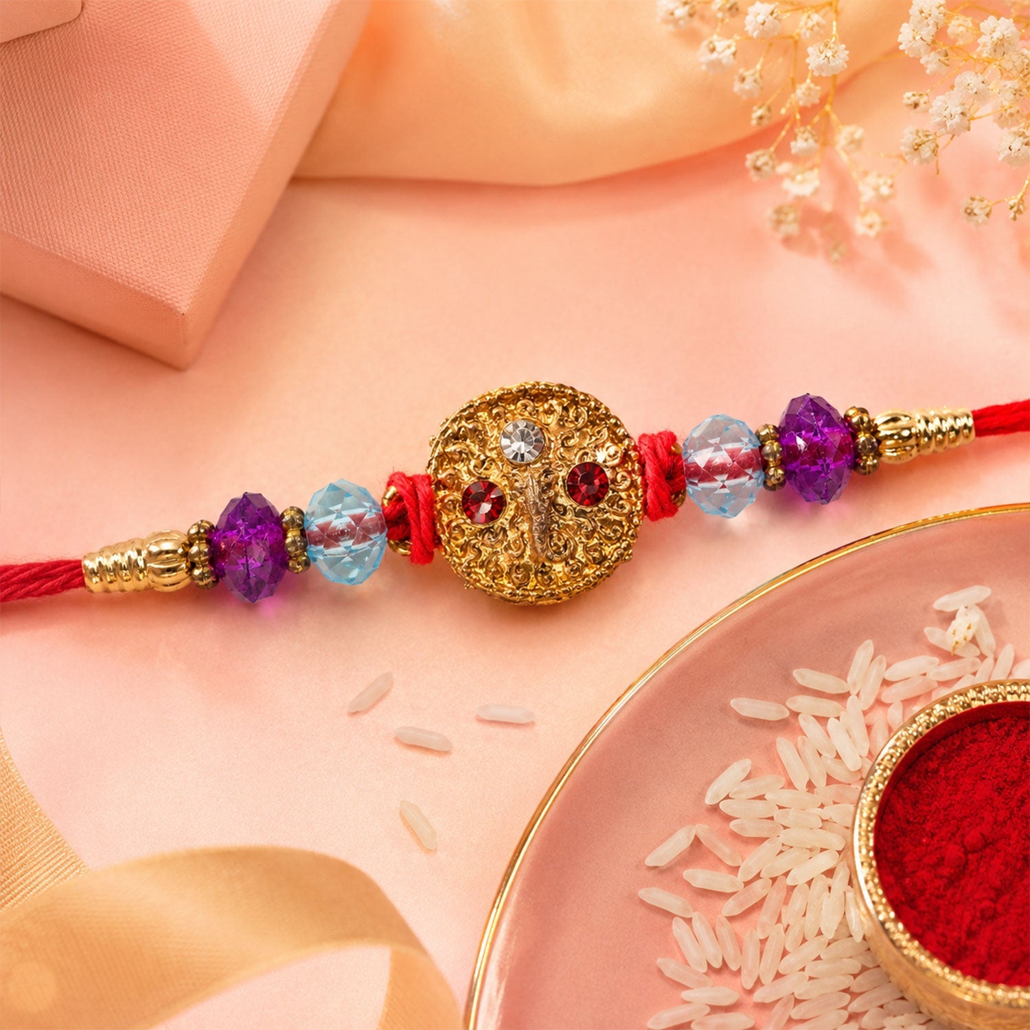 Round Stone Medallion Designer Premium Traditional Rakhi for Brother