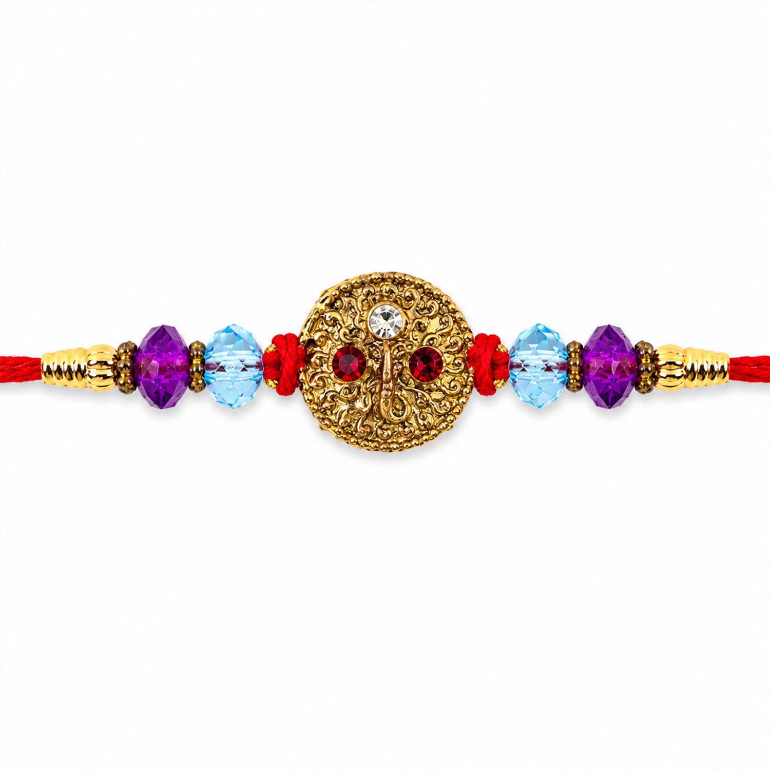 Round Stone Medallion Designer Premium Traditional Rakhi for Brother