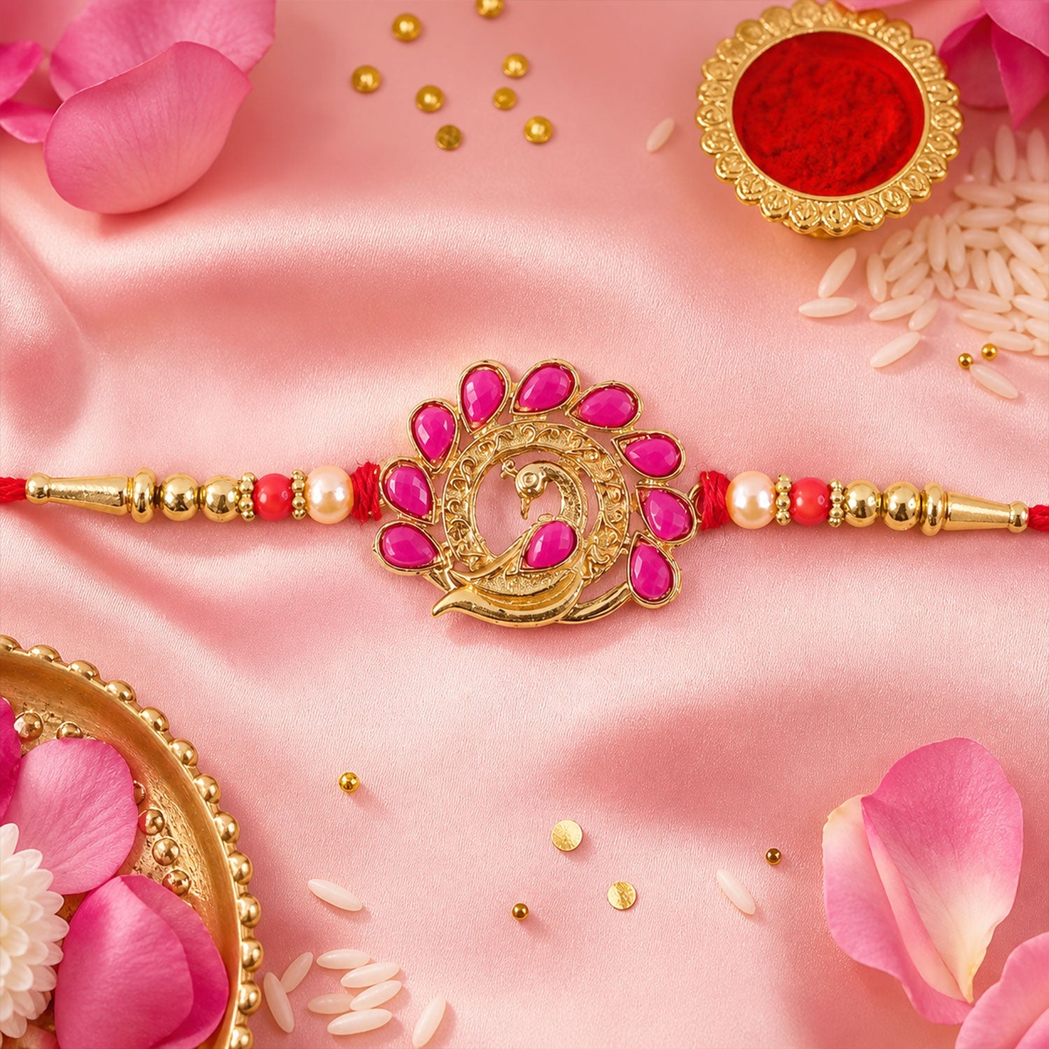 Peacock Motif Stone Studded Premium Designer Rakhi for Brother