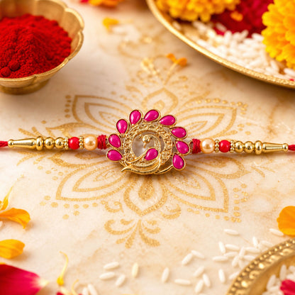 Peacock Motif Stone Studded Premium Designer Rakhi for Brother
